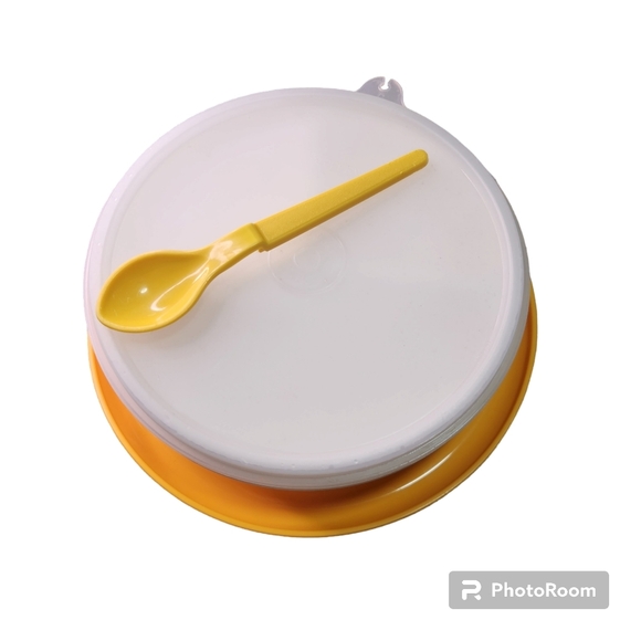 Tupperware Little Dinner kid Multiuse 3 Compartment Warming Plate Bowl Lid Spoon - Picture 4 of 10